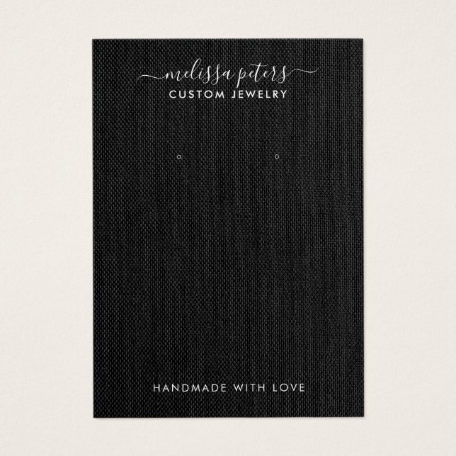 Elegant Black Linen Jewelry Earring Display Card (Front)