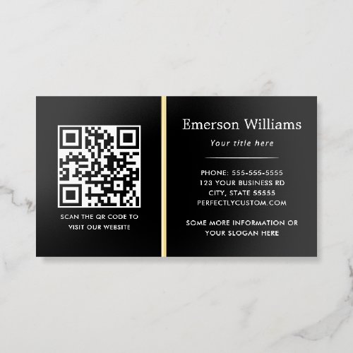Elegant black logo QR code divider golden Foil Business Cards