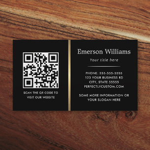 Elegant black logo QR code golden gradient divider Business Card