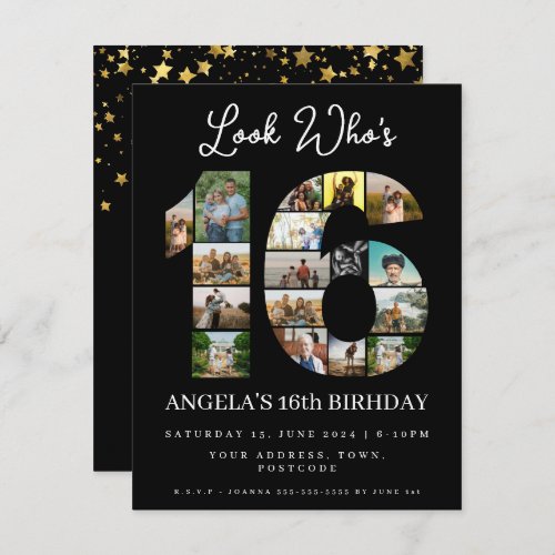 elegant black look whos 16 Photo Collage Invitation