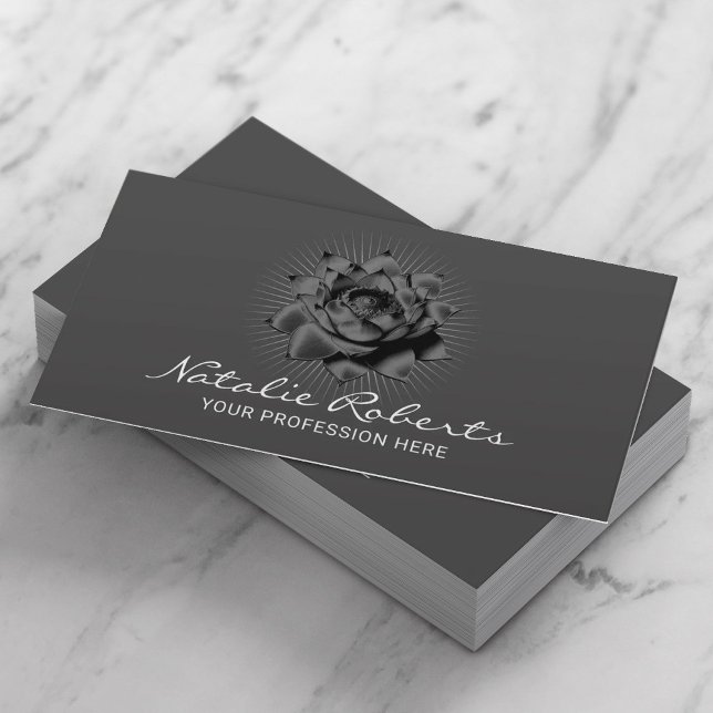 Elegant Black Lotus Flower Beauty Salon & SPA Business Card (Creator Uploaded)