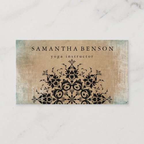 Elegant Black Lotus Mandala Wood Yoga Instructor Business Card