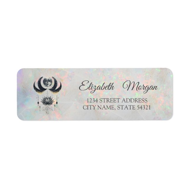 Elegant Black Lotus Moon Holographic Opal Label (Front)