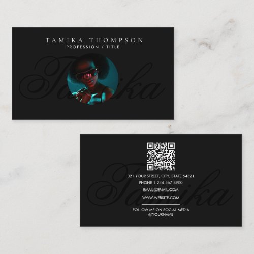 Elegant Black Luxe Photo QR Code Classy Business Card
