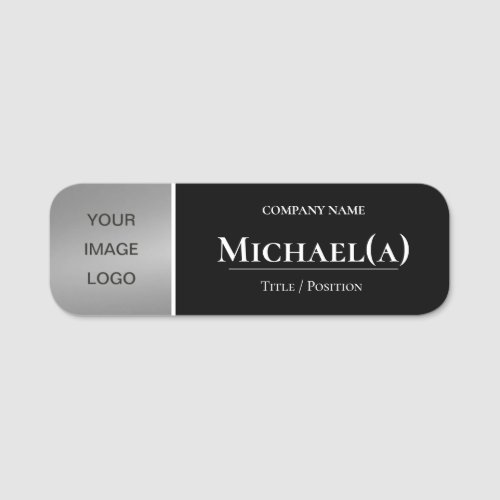 Elegant Black  Luxury Silver Modern Company LOGO Name Tag