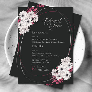 Elegant Black Magenta Floral Rehearsal Dinner Invitation
