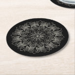 Elegant Black Mandala Boho Chic Indian Wedding Round Paper Coaster
