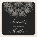 Elegant Black Mandala Boho Chic Indian Wedding Square Paper Coaster