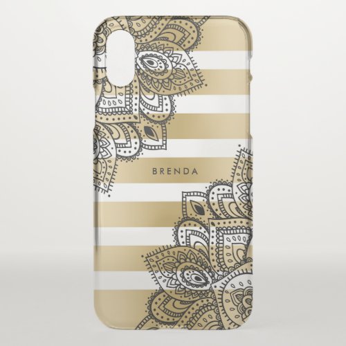 Elegant Black Mandala Gold  White Stripes iPhone X Case