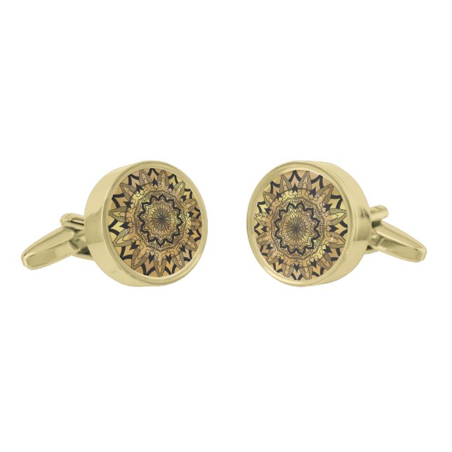 Elegant Black Mandala On Gold Background Cufflinks (Angled)