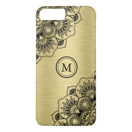 Elegant black mandala on metallic gold background iPhone 8 plus7 plus case