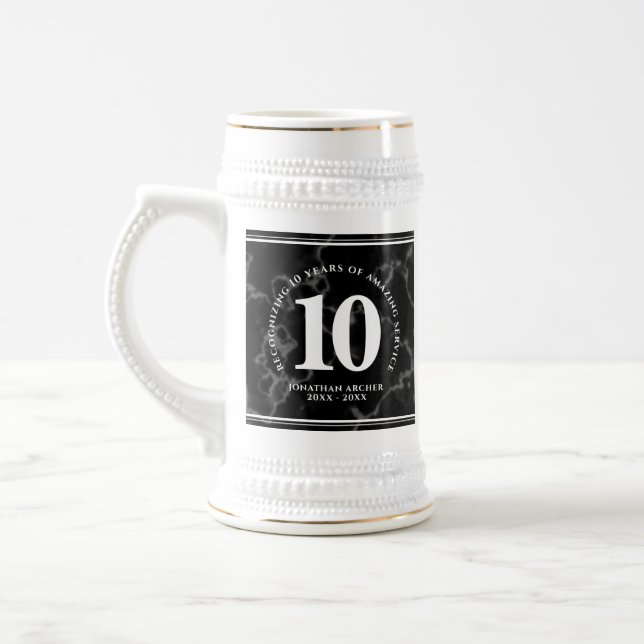 Elegant Black Marble 10 Years Work Anniversary Beer Stein (Left)