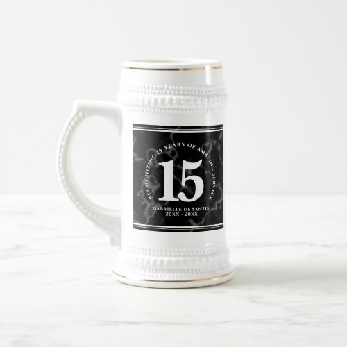 Elegant Black Marble 15 Years Work Anniversary Beer Stein