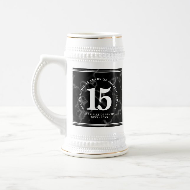 Elegant Black Marble 15 Years Work Anniversary Beer Stein (Left)