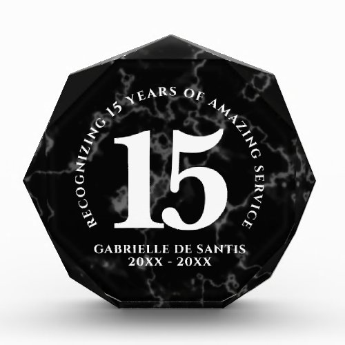 Elegant Black Marble 15 Years Work Anniversary Photo Block