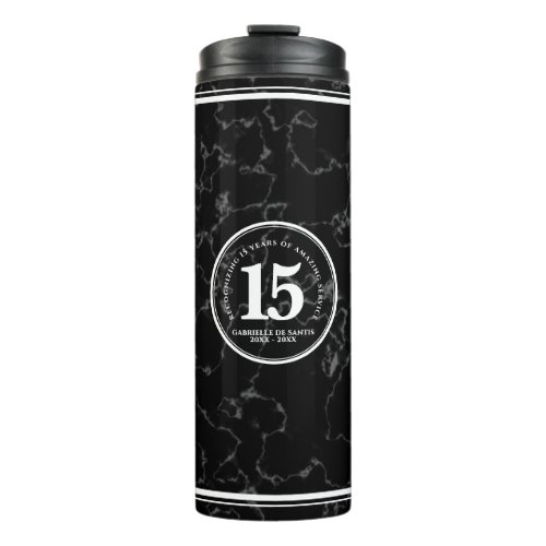 Elegant Black Marble 15 Years Work Anniversary Thermal Tumbler