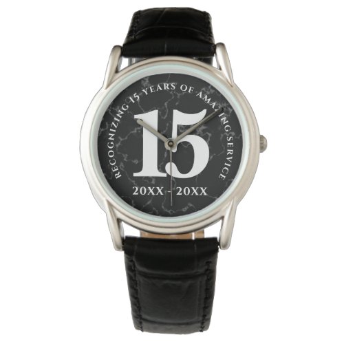 Elegant Black Marble 15 Years Work Anniversary Watch