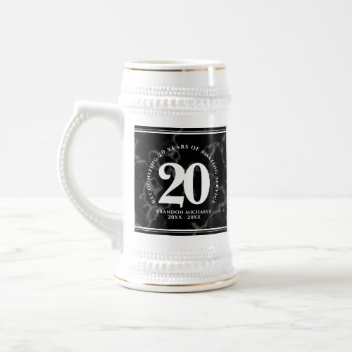 Elegant Black Marble 20 Years Work Anniversary Beer Stein
