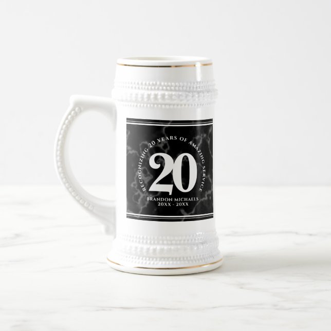 Elegant Black Marble 20 Years Work Anniversary Beer Stein (Left)