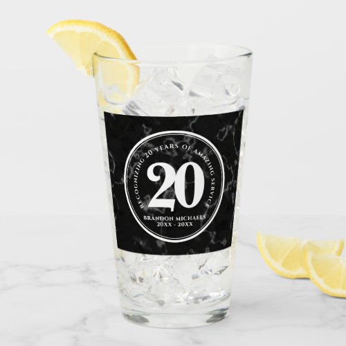 Elegant Black Marble 20 Years Work Anniversary Glass