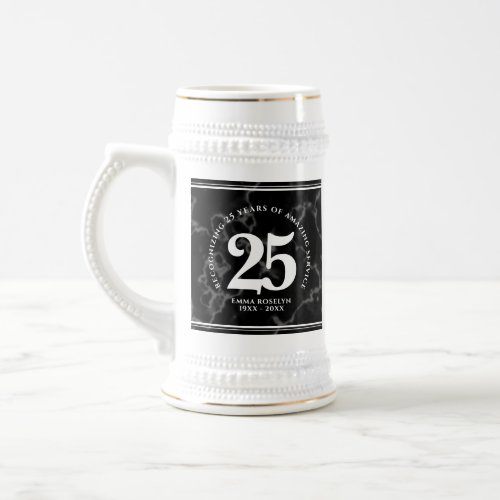 Elegant Black Marble 25 Years Work Anniversary Beer Stein