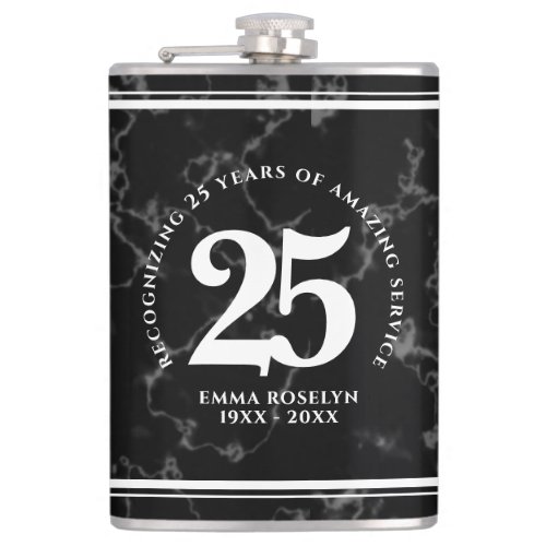 Elegant Black Marble 25 Years Work Anniversary Flask