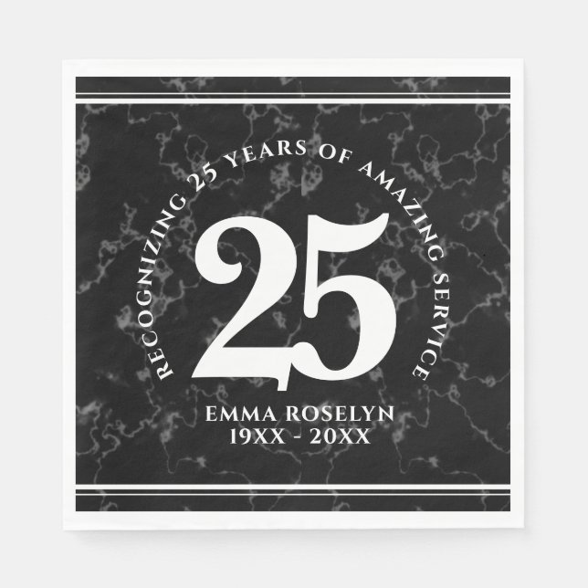 Elegant Black Marble 25 Years Work Anniversary Napkins (Front)