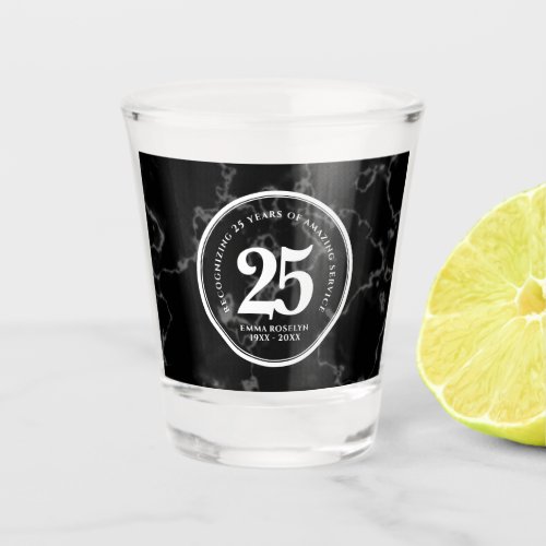 Elegant Black Marble 25 Years Work Anniversary Shot Glass