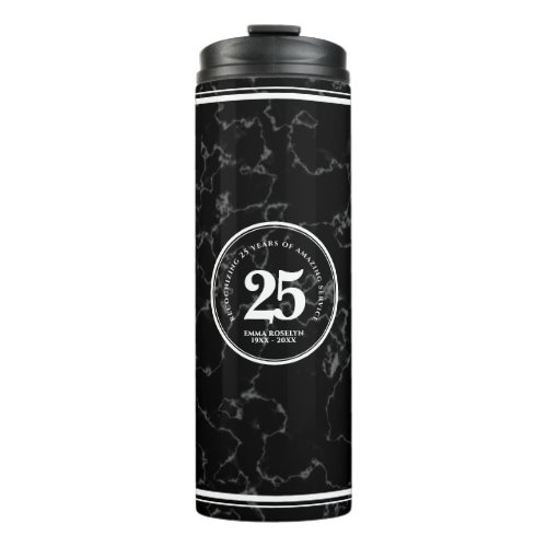 Elegant Black Marble 25 Years Work Anniversary Thermal Tumbler