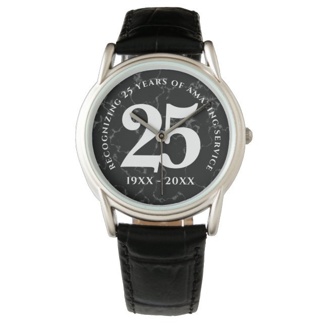 Elegant Black Marble 25 Years Work Anniversary Watch (Front)