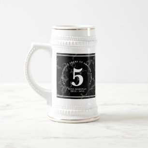 Elegant Black Marble 5 Years Work Anniversary Beer Stein