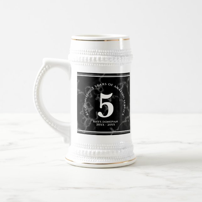 Elegant Black Marble 5 Years Work Anniversary Beer Stein (Left)