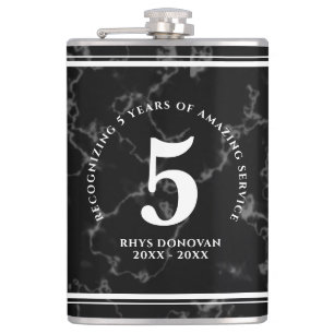 Elegant Black Marble 5 Years Work Anniversary Flask