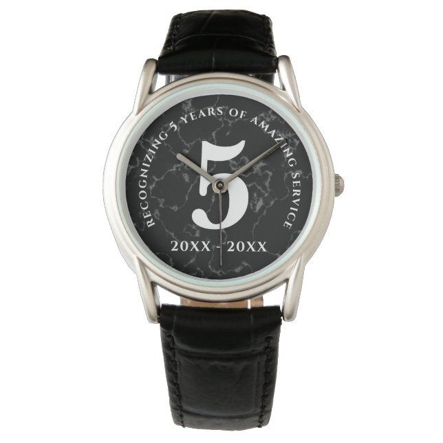 Elegant Black Marble 5 Years Work Anniversary Watch (Front)