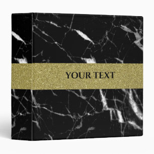 Elegant black marble and glitter gold 3 ring binder