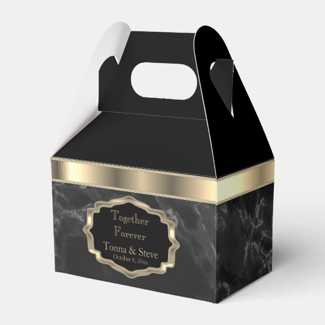Elegant Black Marble and Gold Favor Box (Back Side)