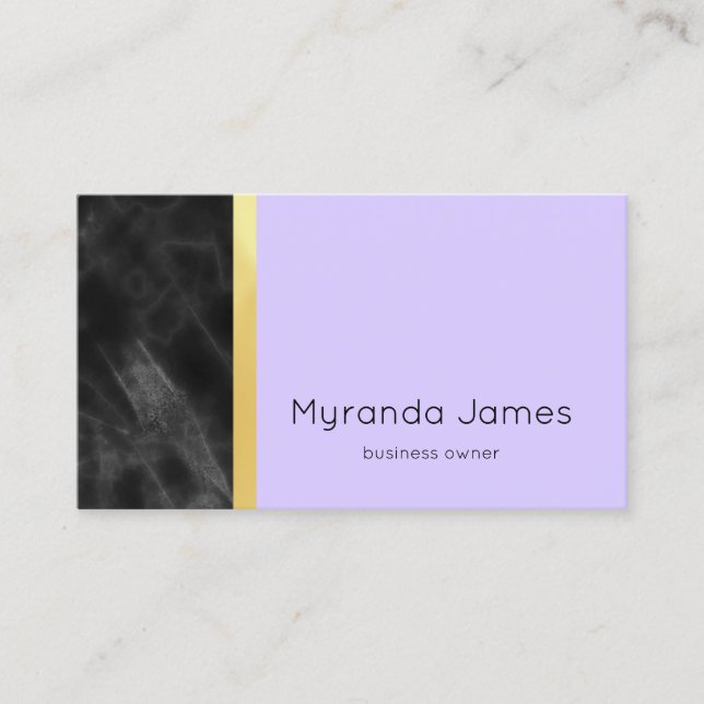 Elegant Black Marble and Gold Simple Light Purple Business Card (Front)