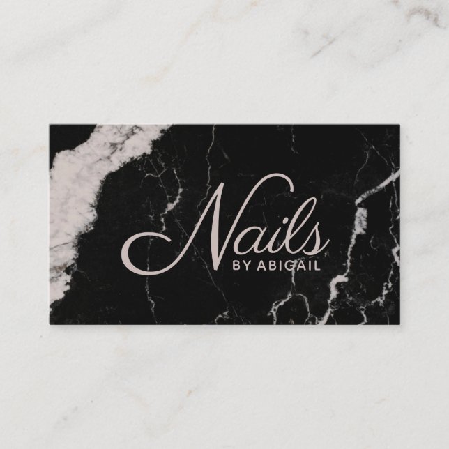 Elegant Black Marble Blush Pink Nails By "Name" Business Card (Front)