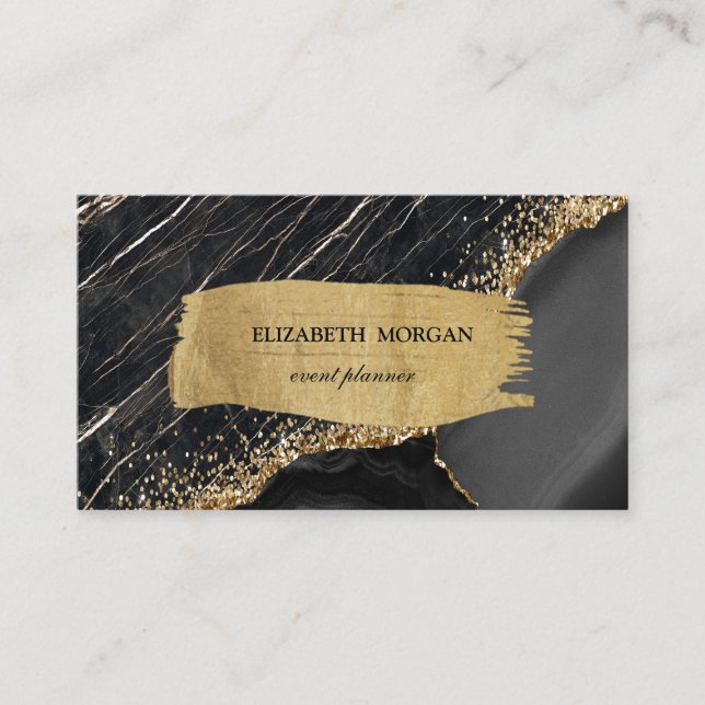 Elegant Black Marble Brush Stroke  Business Card (Front)