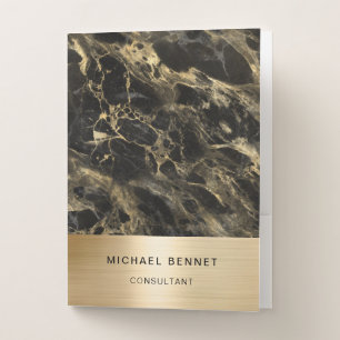 Elegant Black Marble Consultant Business Pocket Folder