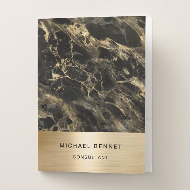Elegant Black Marble Consultant Business  Pocket Folder (Front)
