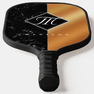 Elegant Black Marble & Copper Foil Script Monogram
