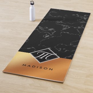 Elegant Black Marble & Copper Foil Script Monogram
