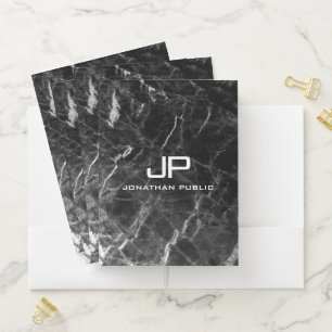 Elegant Black Marble Custom Monogram Initial Pocket Folder