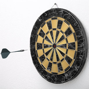 Elegant Black Marble Faux Gold Foil Classic Dart Board