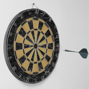 Elegant Black Marble Faux Gold Foil Classic Dart Board