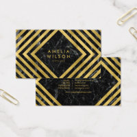 Elegant Black Marble Faux Gold Social Media Business Card