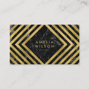 Elegant Black Marble Faux Gold Social Media Business Card