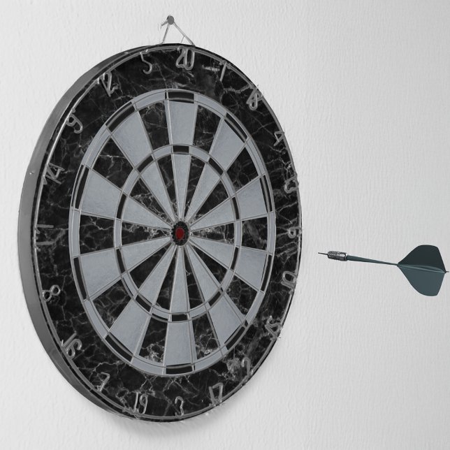 Elegant Black Marble Faux Silver Metallic Classic Dart Board (Creator Uploaded)