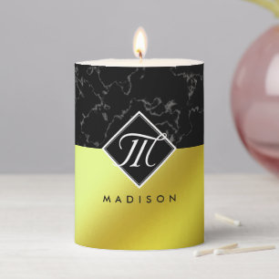 Elegant Black Marble & Gold / Brass Foil Monogram Pillar Candle